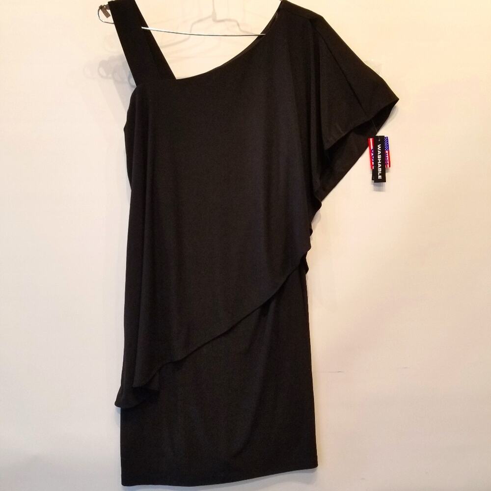 R&M Richards NEW Little Black Dress Slinky Fit One Shoulder Women's Size 8 NWT‎